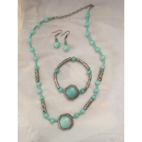 Beautiful Teal Color Necklace,bracelet, and Earring Set - Picture 1 of 1